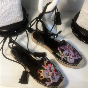 Etro Black and Red Espadrilles with Lace-Up Straps
